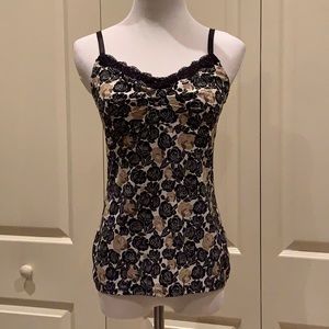 WHBM floral Black and Tan tank. Size small. Stretchy. Sexy!